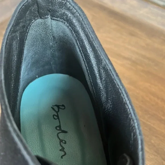 NWOT BODEN Suede Wedged Heel Black Booties Size 39 - Picture 9 of 10